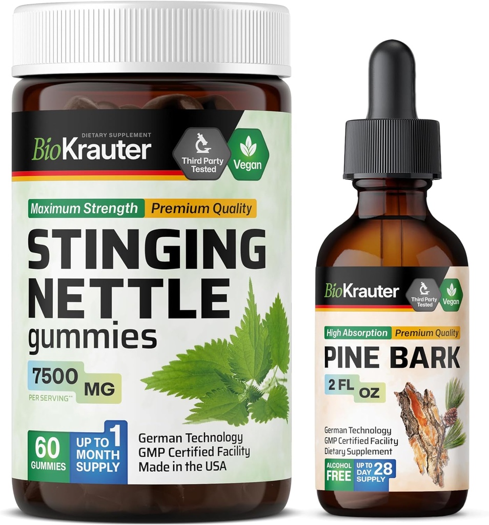 BIO KRAUTER Sting Nettle 60 Gummi & Pine Bark Tincture 2 Fl. Oz.