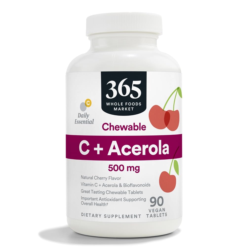 365 von Whole Foods Market, Kaubare C + Acerola C 500mg, Natürliche Kirsche Flavor, Vegan, 90 Tabletten