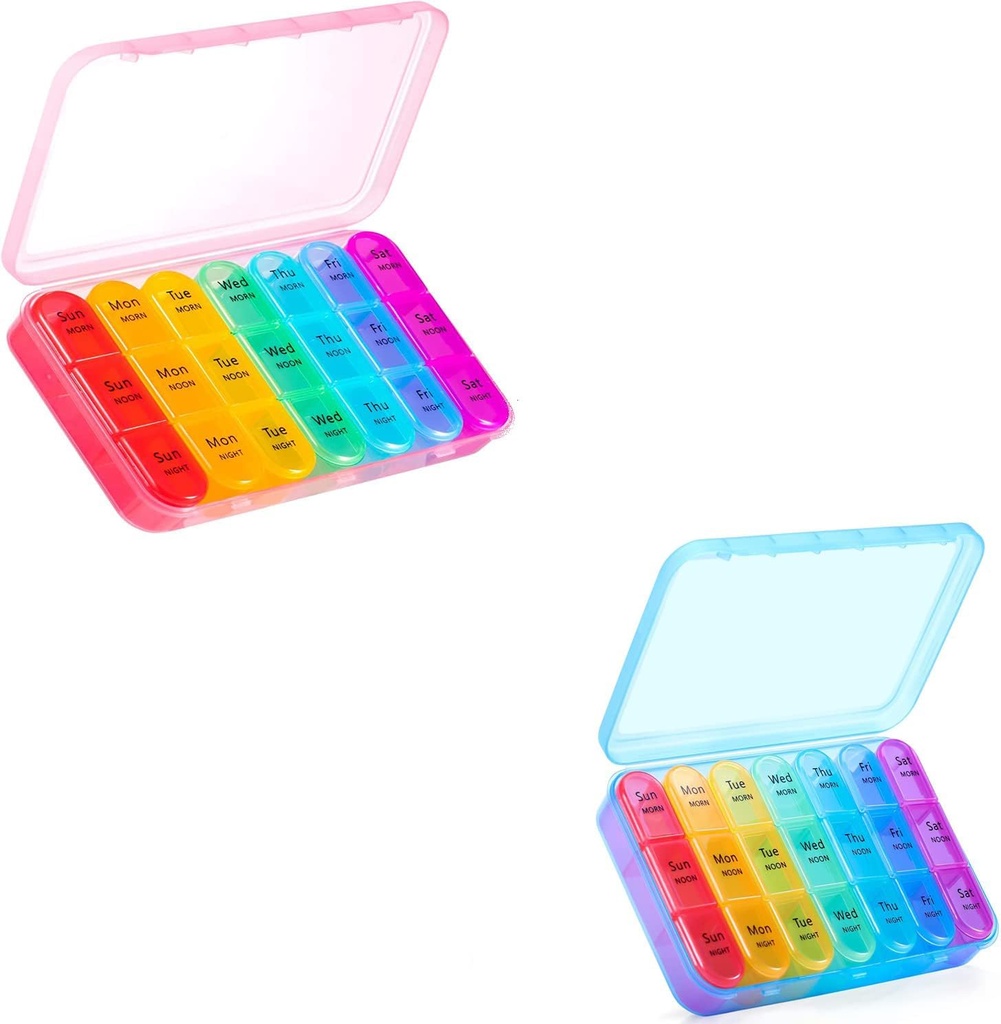 ASprink Pink and Blue Pill Organizer 3 Mal am Tag - Wöchentliche Pille Box 3 Mal am Tag - Tägliche Pille Box 7 Tage Medizin Organizer, Große Pille Fall Pille Box 3 Mal am Tag, Travel Pill Organizer