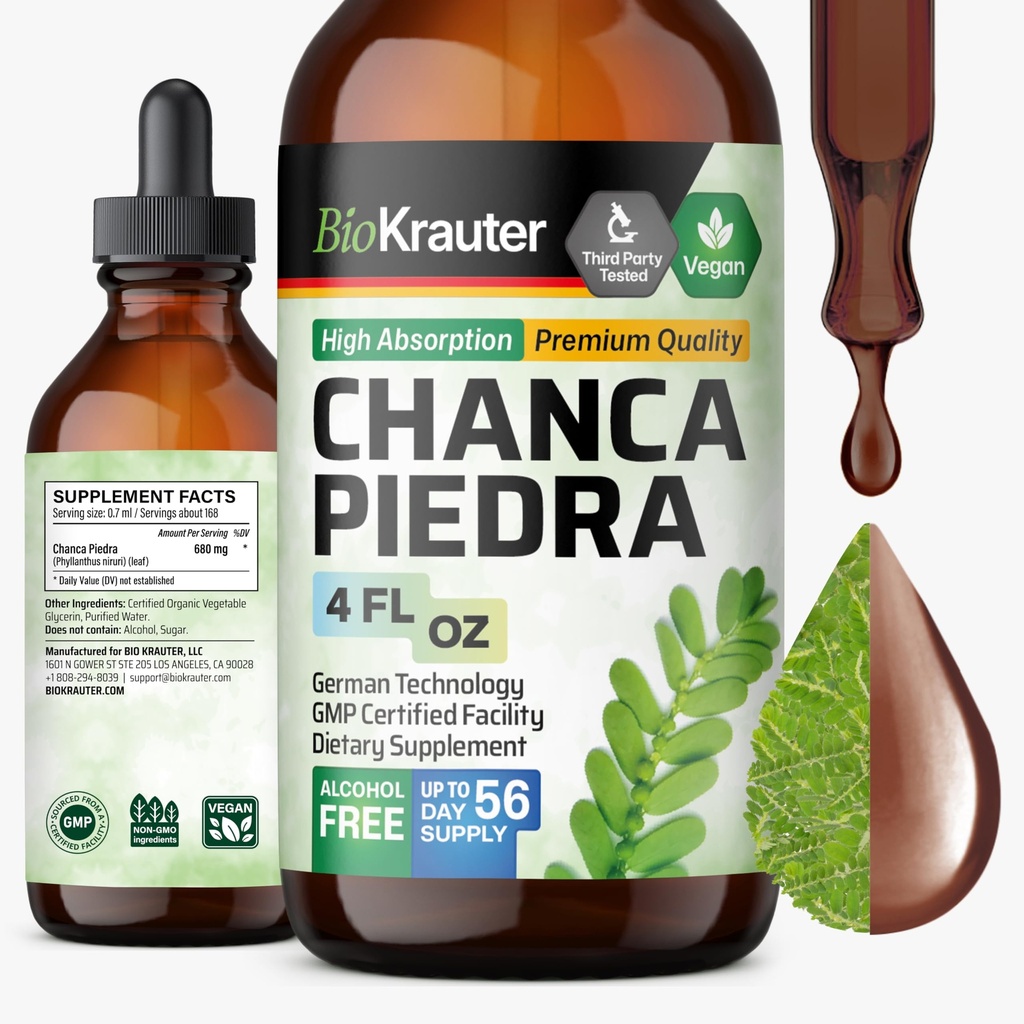 BIO KRAUTER Chanca Piedra Tincture - Natural Kidney Health Support Liquid - Chanca Piedra Stone Breaker & Gallbladder Cleanse Formula - Vegan, Alkohol & Zucker Kostenlose Tropfen - 4 oz