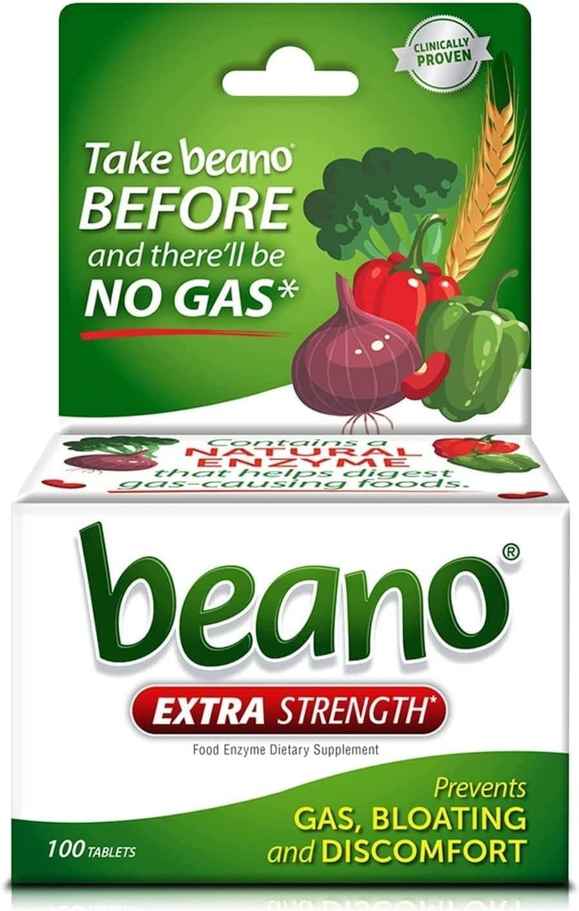 Comprimés de complément enzymatique digestif et de prévention du gaz Beano Ultra 800.