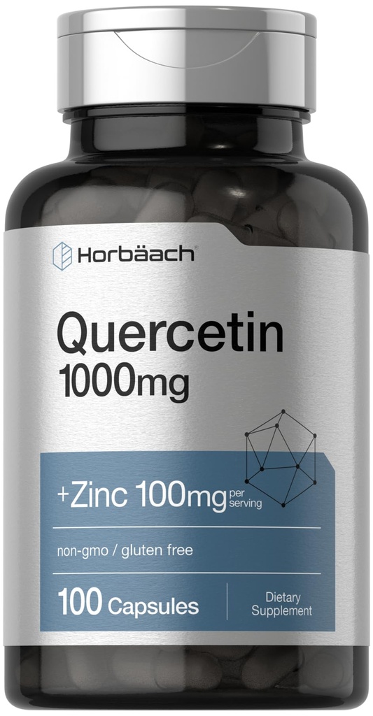 Horbäach Quercetin 1000mg Capsules avec 100mg de zinc 100 Nombre 100 Non-OGM, Supplément sans gluten