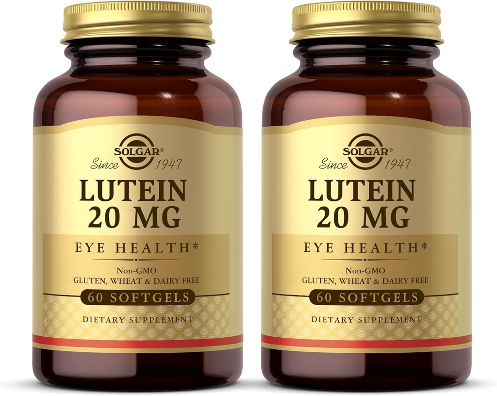 Solgar Lutein 20 mg, 60 Softgels (Pack von 2) - Unterstützt Augengesundheit - Hilft Filtern aus blauem Licht - Enthält FloraGLO Lutein - Non-GMO, Glutenfrei, Dairy Free - 120 Gesamt Servierungen