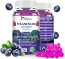 Magnesium-Gummien 600mg pro Servier-Magnesium-Glycinat 400mg und Magnesium Malat 200mg, Extra K2 & D3, hohe Absorption Magnesium-Ergänzung für Schlaf,Stress Relief, Nerve-Unterstützung, Blaubeeren(60 CT)