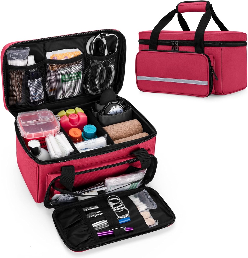CURMIO Small First Aid Bag Leere, Family First Aid Kit Fall, Medizin Storage Organizer Box für Zuhause und Reisen, Rot (Patent Pending)