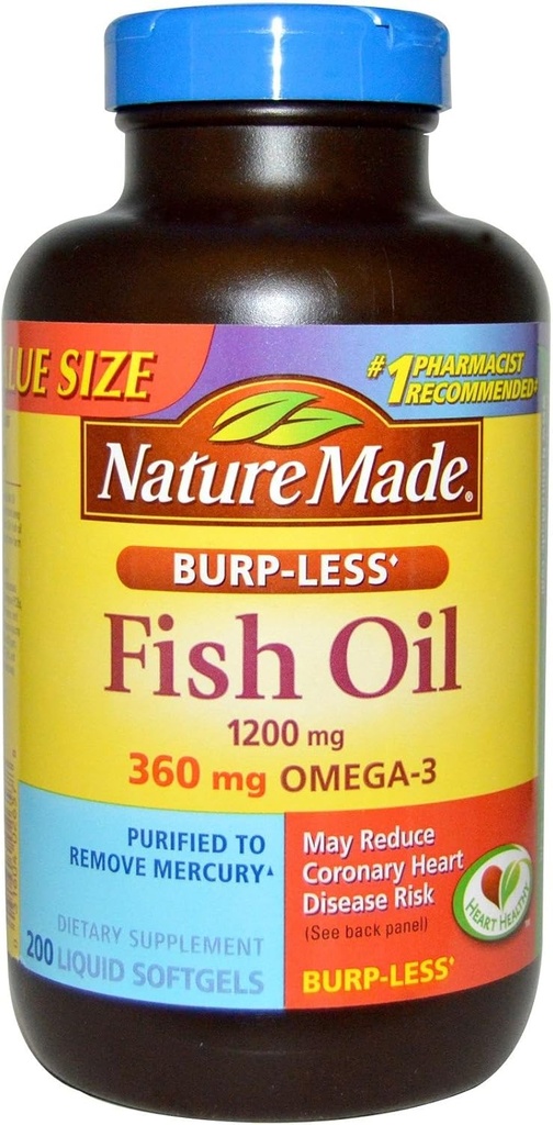 Natur gemacht Burp-Less Fischöl 1200mg, 360mg Omega-3, flüssige Softgels 200 ea (Pack von 2)