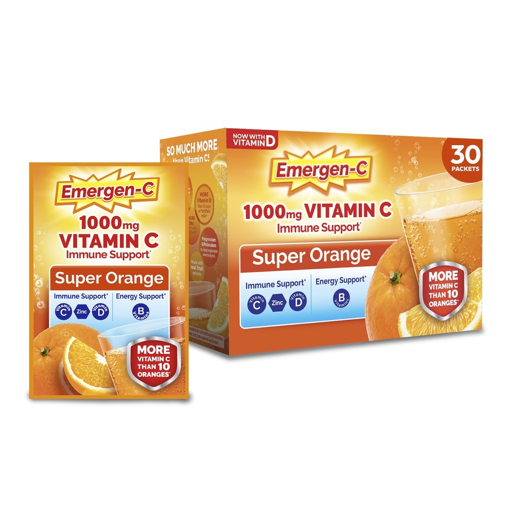 Emergen-C Vitamin C 1000mg Immune Support Powder, Orange, 30 Packets