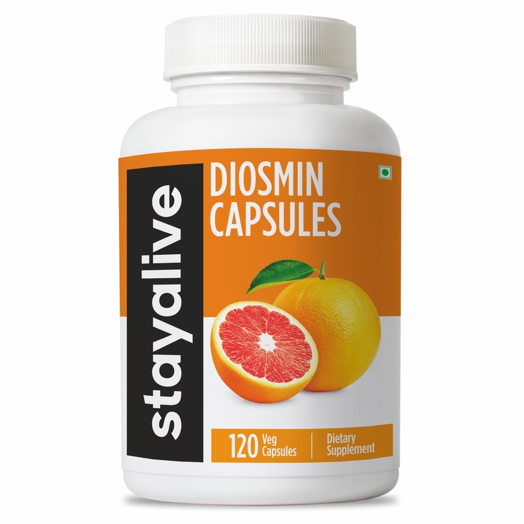 STAY ALIVE Pure Diosmin Complex 1000mg Formule, 120 Capsules, Citrus Bioflavonoïdes Extrait de fruits riches, 2 mois d'approvisionnement, 100% végétarien, sans OGM et sans gluten Diosmin Supplément