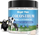 Colostrum Soft Chew Supplement (3000mg + 40% IgG), Concentrated Bovine Colostrum Superfood Plus Vitamin D3 & Zine for Gut Health, Immune Support, Muscle Recovery & Wellness, Grass Fed, 30 Chews
