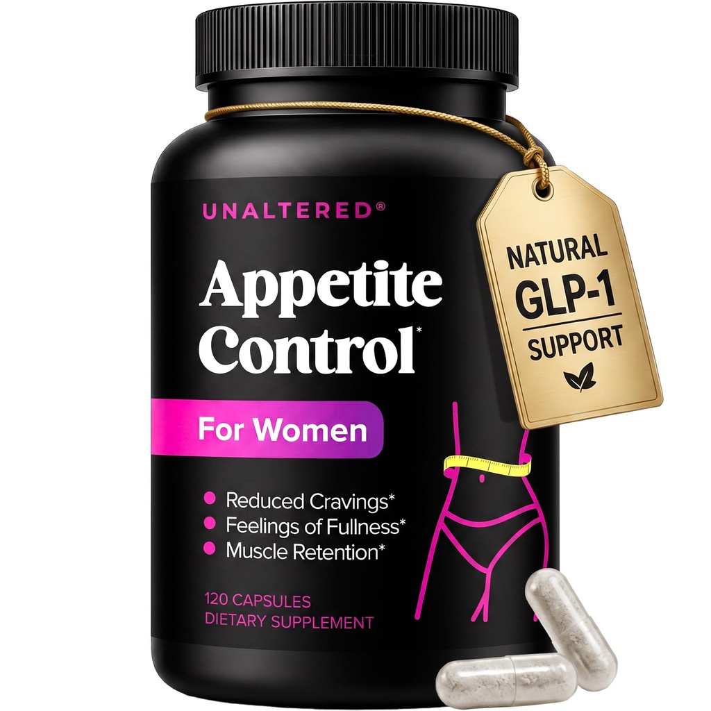 UNALTERED Appetitzügler für Frauen - Hilft Cravings zu verwalten, fördert Vollständigkeit, & unterstützt Gewichtsverlust - Natürliche Nahrungsergänzung mit Chrom Picolinate & Glucomannan - 120 Vegan Kapseln