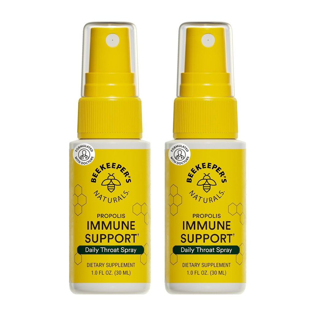 Beekeeper's Naturals Propolis Throat Spray, Natural Immune Support & Sore Throat Relief - Antioxidants, Keto, Paleo, Gluten-Free, 1.0 oz (Pack of 2)