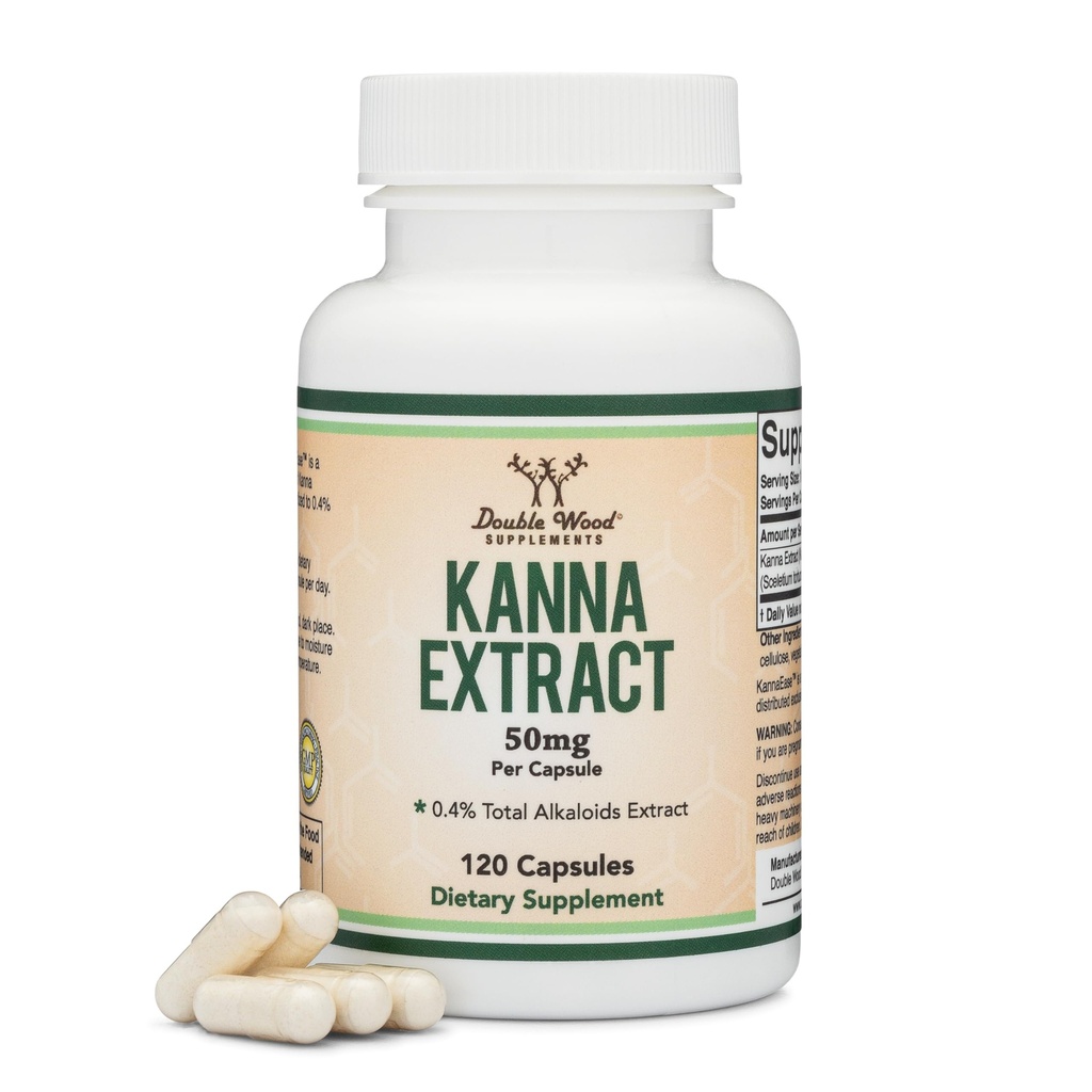 Supplément d'extrait de kanna (Sceletium Tortuosum) - 50mg par gélules, 120 Compte - pour la détente et la paix de l'esprit (minim ,4% Alcaloïdes totaux) Non-OGM, sans gluten, sans végétalien par double bois