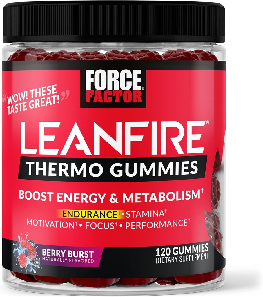 Kraftfaktor LeanFire Thermo Gummie mit B12 Vitamine, Koffein, & Grüne Kaffeebohne, Boost Energy, Stoffwechsel, Ausdauer, Stamina, Motivation, Fokus, & Performance, Pre Workout Gummies, 120 Gummies