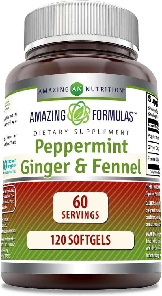Erstaunliche Formeln- Pfefferminz, Ginger und Fennel Nahrungsergänzung - 363 Milligramme - 120 Softgels (Non-GMO,Gluten Free) -