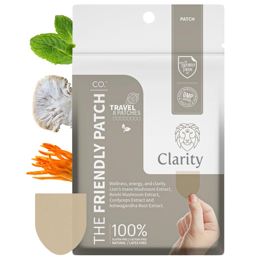 Der freundliche Patch – Clarity Mushroom Patches mit Lion’s Mane Mushroom, Reishi, Cordyceps & Ashwagandha – Nootropic Energy, Memory, Focus for Women and Men 8 Pack