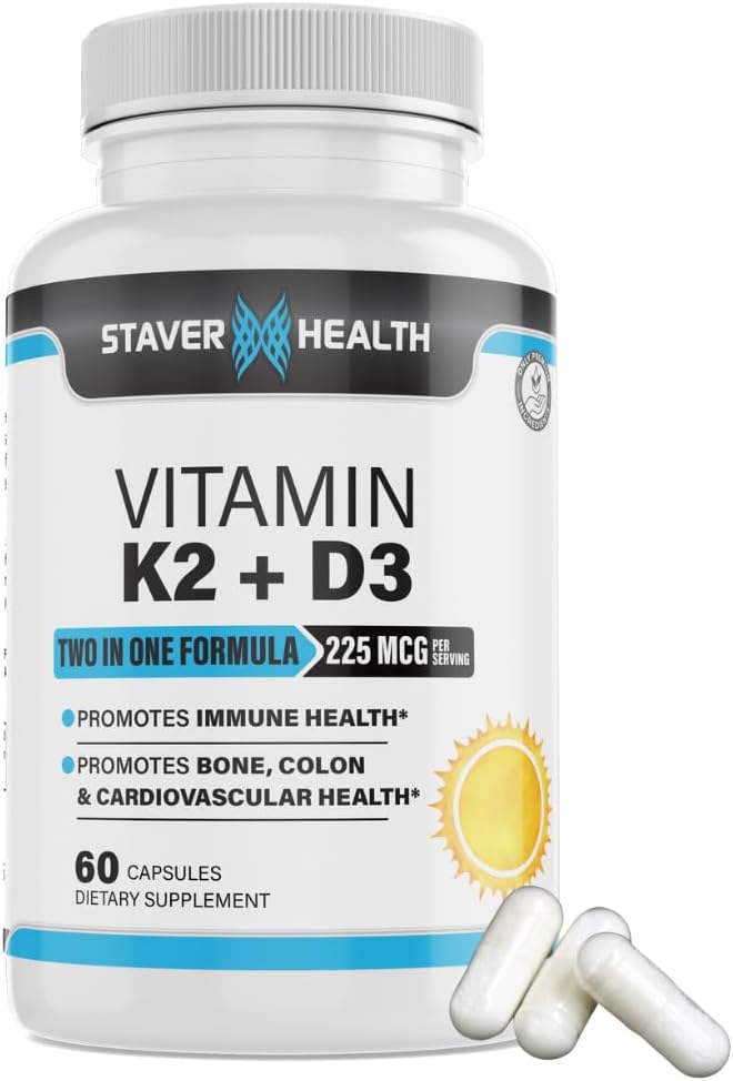 Vitamin K2 D3 w/Calcium und Bioperin, Vitamin K2 (MK7) mit D3 Supplement Non-GMO, Vitamin D3, Vitamin K2 MK-7 einfach zu spülen Vitamin D & K Complex, 60 Kapseln