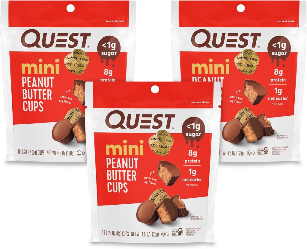 Quest Nutrition Mini tasses de beurre d'arachide, haute protéine, faible teneur en glucides, sans gluten, 16 Compte (paquet de 3)