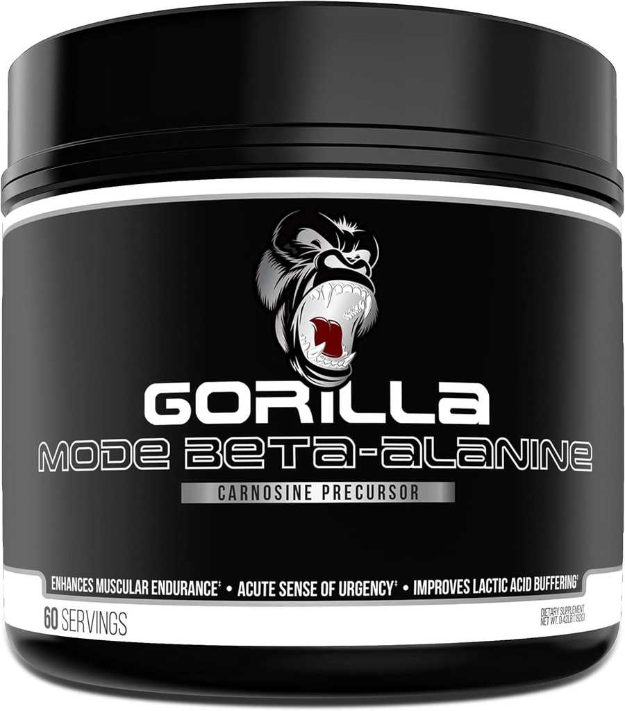 Gorilla Mind Beta-Alanine Précurseur de carnosine, Endurance musculaire améliorée, 3,2 Grams par portion