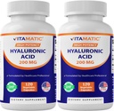 Vitamatic 2 Pack Suppléments à l'acide hyaluronique 200mg - Soutient des tissus conjonctifs et des articulations sains - Promouvoir la peau saine jeune - Total 240 Capsules