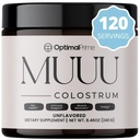 Prime optimale - Supplément de colostrum bovin de UUU et poudre super-alimentaire pour la santé de Gut, Bloating, Immune Support, cheveux, peau et ongles non aromatisés, 120 portions