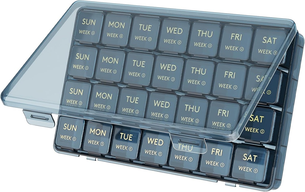 Lifewit Monatliche Pille Organizer, 28 Tage Pille Box, 4 Wochen ein Monat Pillen Fälle, große Komponenten Medizin Organizer für Vitamine, Fischöle, Ergänzungen, Blau