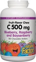 Natürliche Faktoren, Kinder Kaubares Vitamin C 500 mg, unterstützt Immungesundheit, Knochen, Zähne und Gums, Blueberry, Raspberry und Boysenberry, 180 Count (Pack von 1)