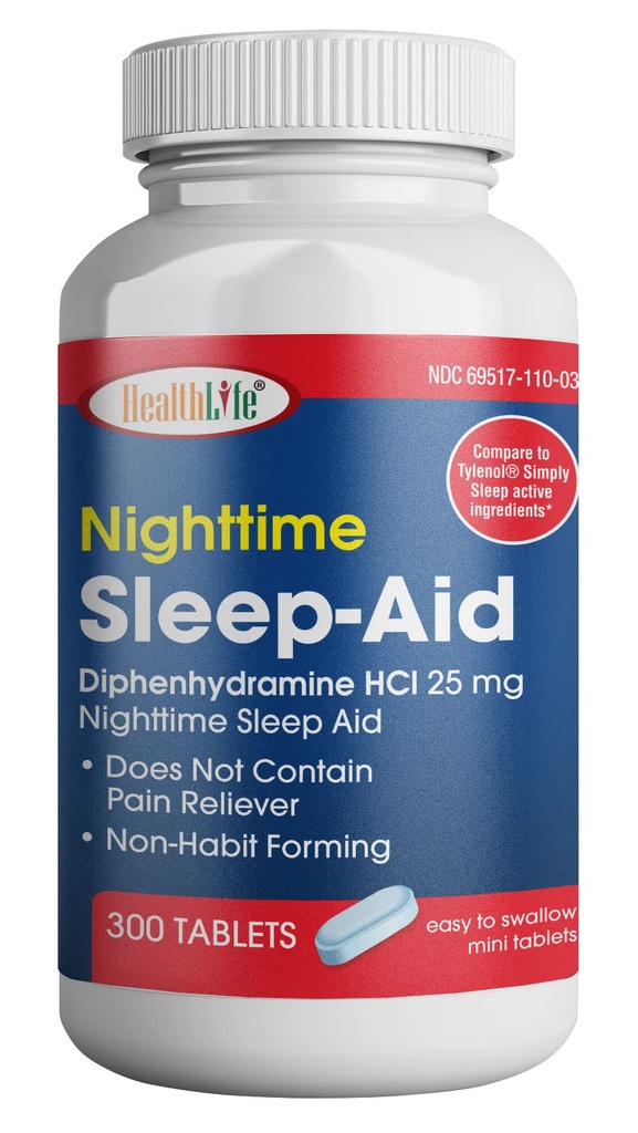 HEALTH LFE HealthLife® Schlafhilfe (Diphenhydramin HCl Caplets, 25 mg Blau) 300 Count