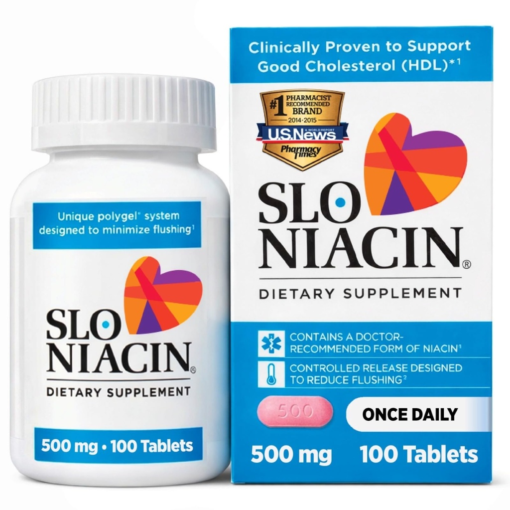 Slow-Niacin Vitamin B3 500 Mg - Slow Release Niacin für Herz-Gesundheit, Energie-Boost, Gesundheit Haut, Gesunde Blutzuckerspiegel - 100 Kapseln