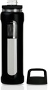 Bouteille d'eau en verre de 20 oz avec manche en silicone, 600ml Mug avec 2 niveaux de limace (Bouteille à la bouche et à la bouche) avec bouteille de thé - Gym Yoga Activités de plein air (Noir)
