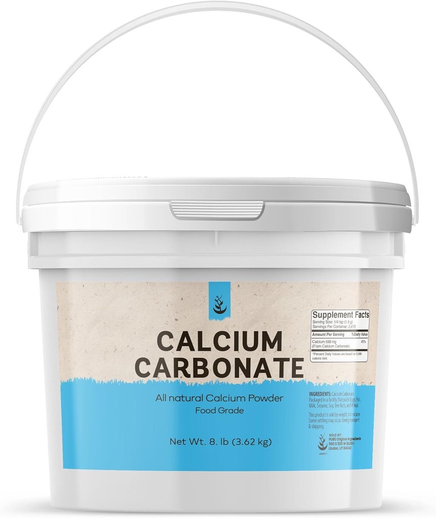 Ingrédients originaux purs Poudre de carbonate de calcium (1 Gallon) Complément alimentaire, Seringue en plastique réutilisable