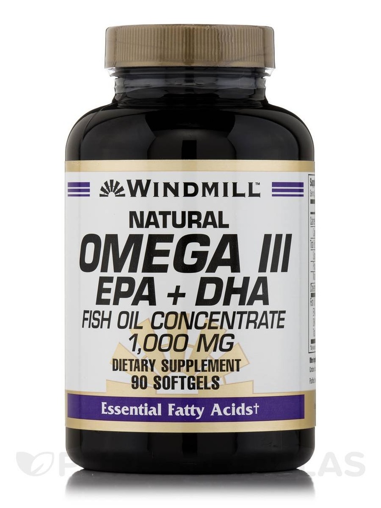 Moulin à vent Omega 3 Huile de poisson 1000 mg Softgels, 90 ct