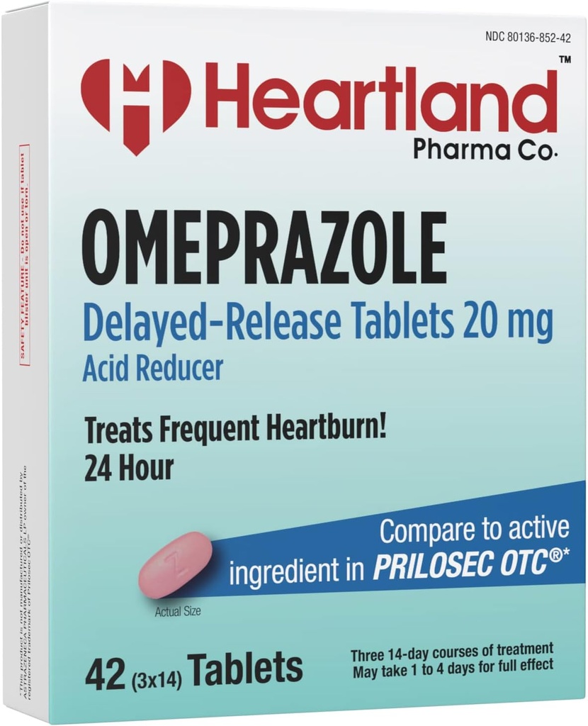 | Omeprazol 20mg | Heartburn Relief Medicine | Delayed Release Säure Reducer Tablet | Antacid Tablets für Säure Reflux | 42 Count | 5-Pack