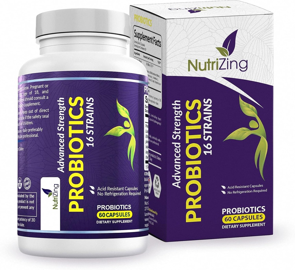 NutriZing Vegan Probiotics for Digestive Health - 30 Billion CFU & 16 Stämme - Bifidobacterium & Lactobacillus Probiotics for Men & Women - Delayed Release Probiotic Gut Health Supplement