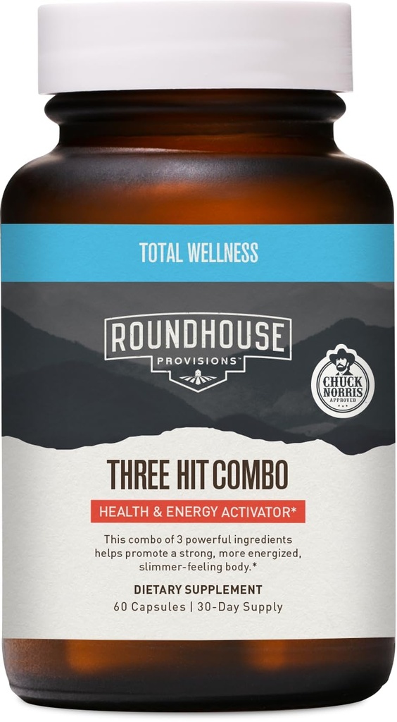 ROUNDHOUSE PROVISION Drei Hit Combo von Chuck Norris – Fat Burner, Energy Booster & Wellness Support – 30-Day Supply (60 Kapseln)