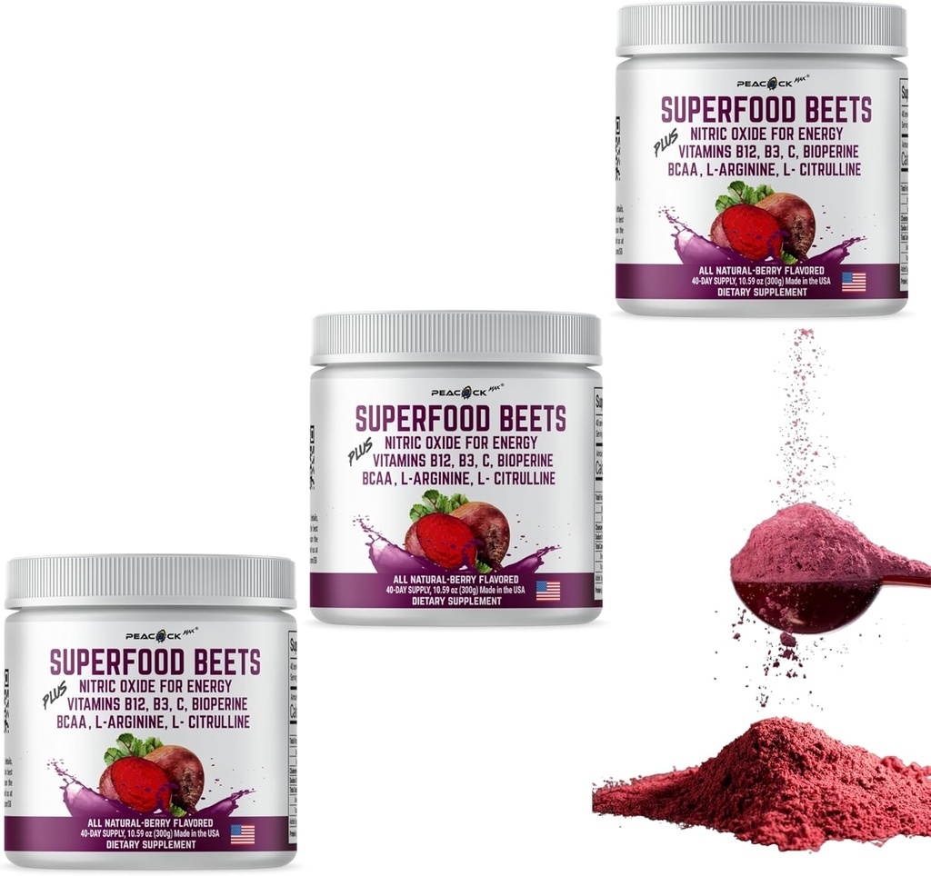 Superfood Beets Powder, 10.59oz (Pack mit 12) - Beetroot Powder Organic Beet Root Blend mit Green Tea & Berry Flavor, Non-GMO, Plant-Based Drink Mix