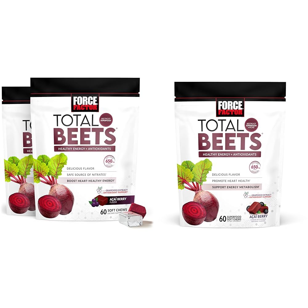 Kraftfaktor Gesamte Beets Weiche Chews mit Beetroot, Nitrate, L-Citrulline, Grapeseed Extract & Antioxidants, Healthy Energy Supplement, 120 Count 2-Pack & 60 Count