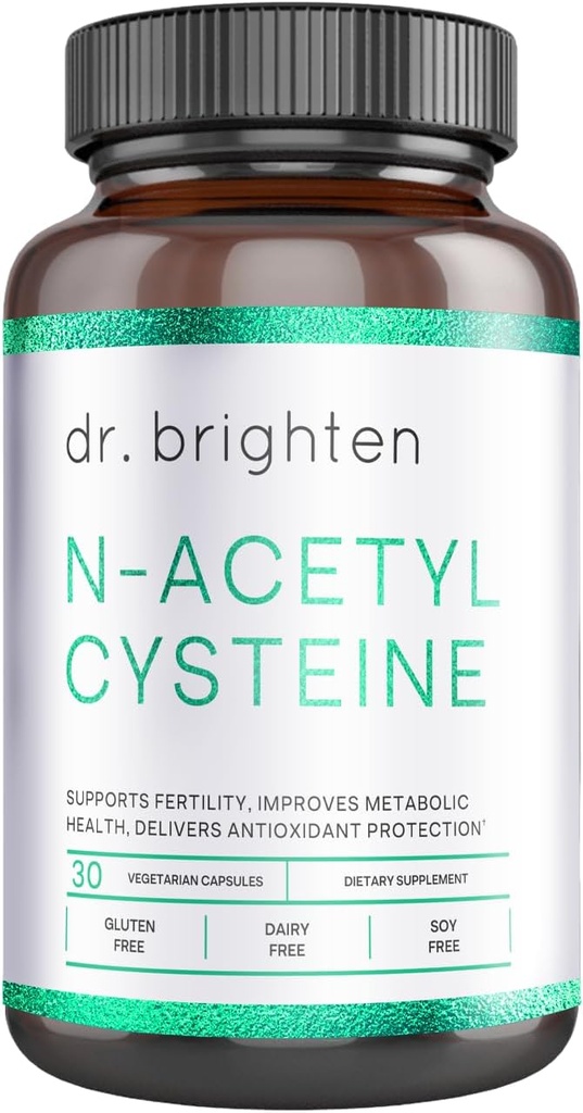 Dr. Brighten N-Acetyl-Cystein (NAC) — Leistungsstarke Glutathion-Präcursor-Aminosäure-Ergänzung zur optimalen Entgiftung, Immunfunktion und PCOS — 30 Kapseln