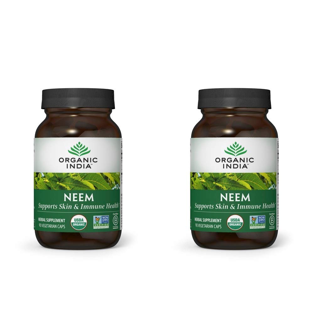 ORGANIC INDIA Neem Leaf Kapseln, Kräuterergänzung - Unterstützt Haut, Immun-, & Liver Gesundheit, Detox, Vegan, Glutenfrei, USDA Certified Organic - 90 Kapseln (2-Pack)