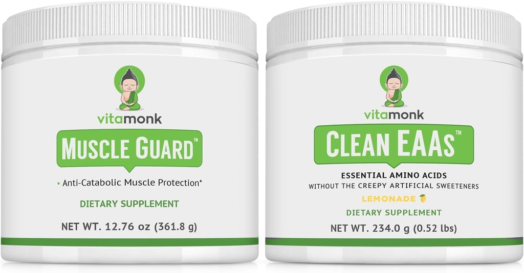 VitaMonk Muscle Guard & Clean EAA Bundle, HMB, EAA, Vitamine D, Magnésium, 9 acides aminés essentiels pour la croissance musculaire, la récupération et la performance, Lemonade Saveur, Pas d'édulcorants artificiels
