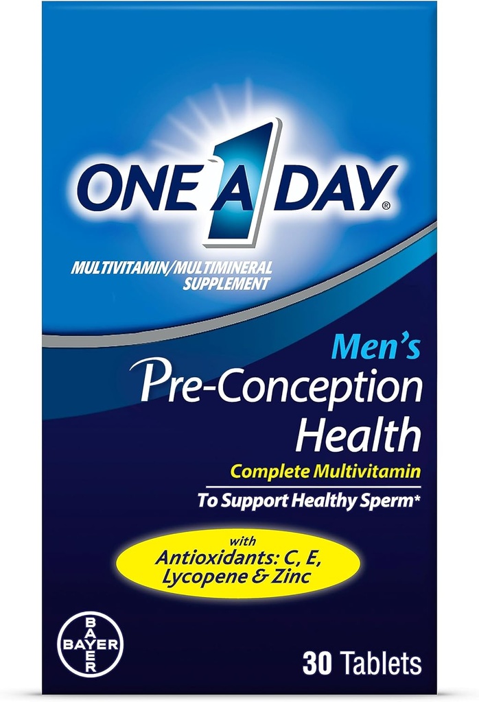 Multivitamine de santé préconceptionnelle d'un jour pour les hommes à l'appui du sperme sain, supplément pour les hommes avec vitamine C, vitamine E, sélénium, zinc et lycopène, 30 comtes