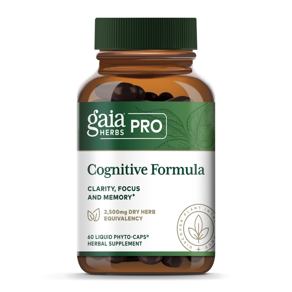 GAIA HERBS PRO Formule cognitive - Supplément de soutien de la santé cérébrale et de la circulation sanguine* - Supplément de soutien de la circulation* avec la racine Fo-TI, la feuille Ginkgo et la feuille Gotu Kola - 60 capsules Phyto liquides (30 portions)
