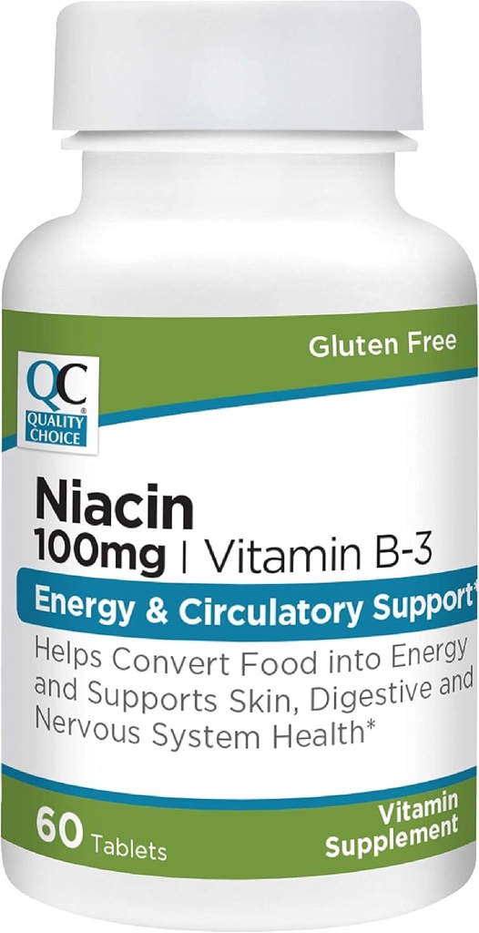Qualität Wahl Niacin (Vitamin B3) Energie & Ciculatory Unterstützung 100 mg Supplement, 60 Zähler Flaschen