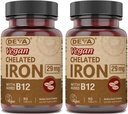 DEVA Nutrition Fer chélaté végétalien 29 mg Fortifié avec B-12 - haute puissance, facile à avaler - 90 comprimés, 2-pack