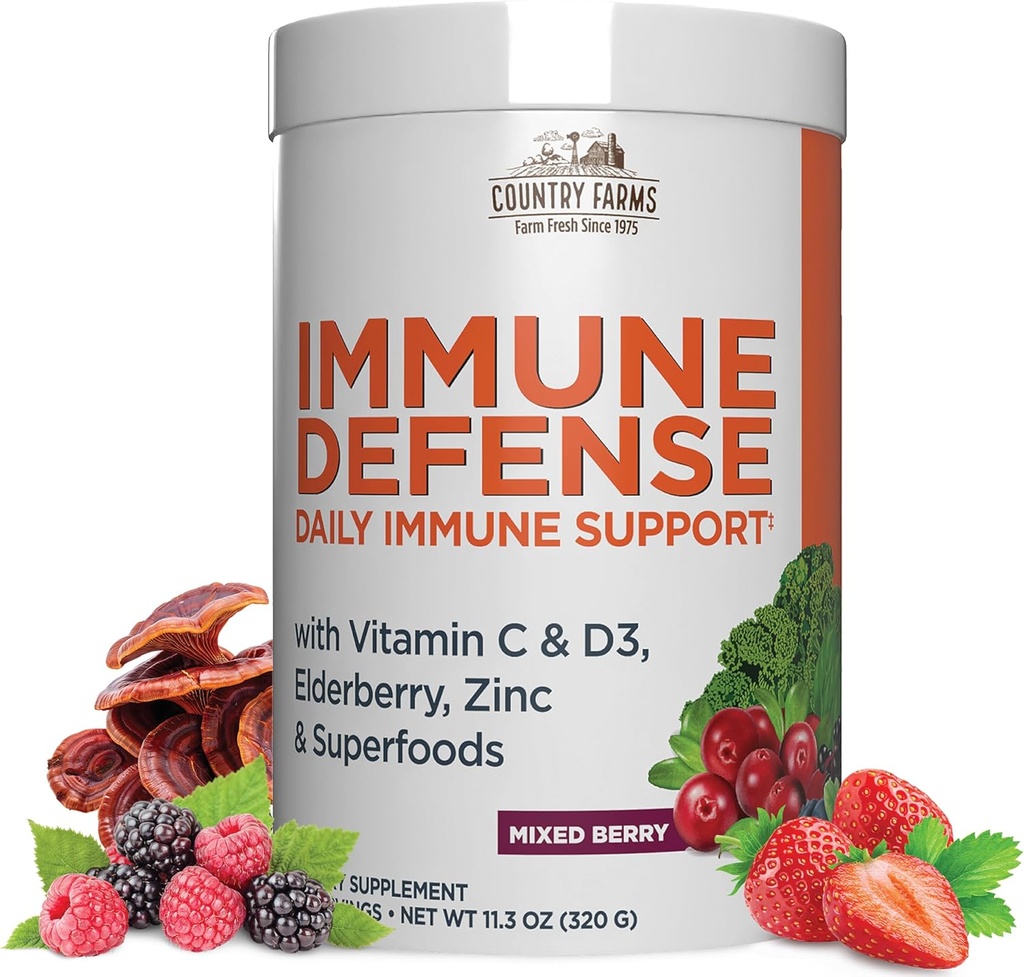 COUNTRY FARMS Immunabwehr Superfoods, Immununterstützungsergänzung, Vitamin C mit schwarzer Elderberry, Echinacea, Turmeric, unterstützt Hydration, mit Probiotika und Präbiotika, Berry Flavor, 40 Servietten