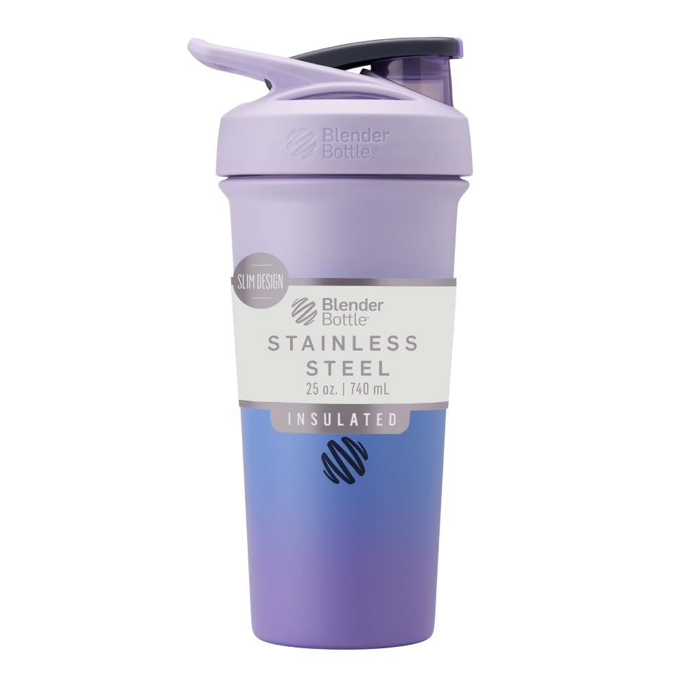 BlenderBottle Sport Sleek Inoxydable en acier inoxydable avec fouet de fil, 25-Ounce, Lavande Ombre – Secoues protéiques et hydratation pour les athlètes et les passionnés de fitness, mélange facile, mince facile à tenir, garde les boissons froides et verrouillables