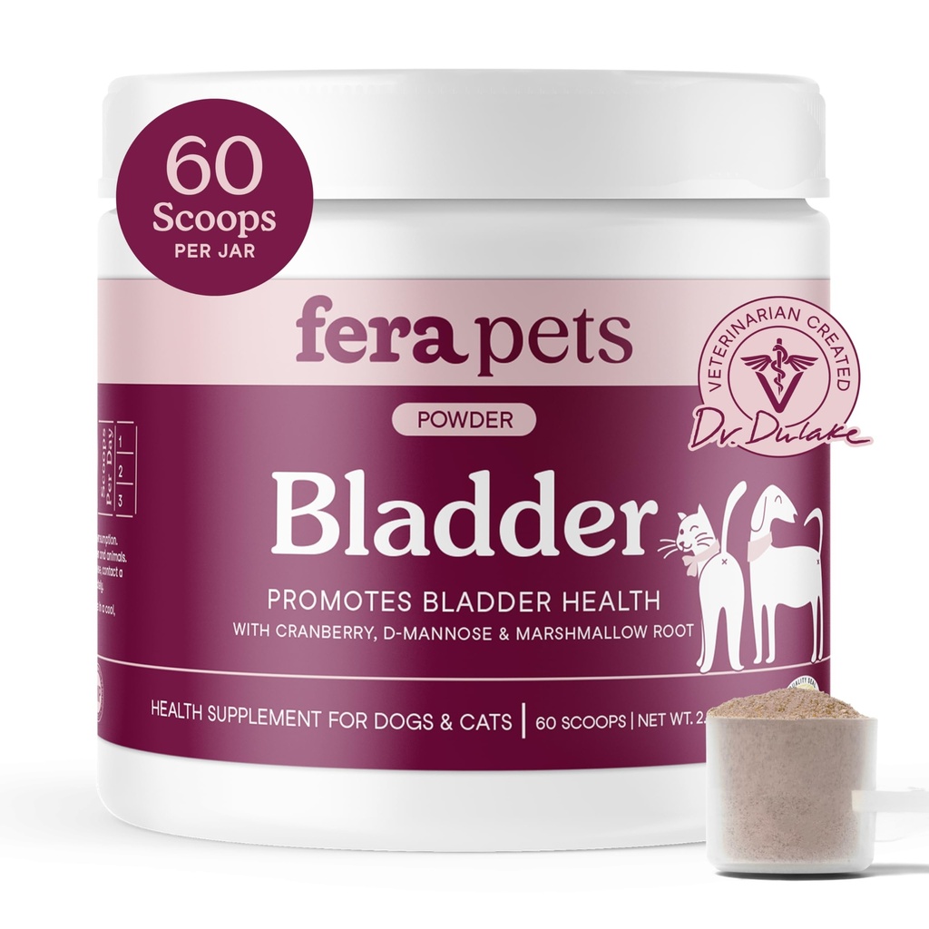 Fera Animaux de compagnie Soutien des brise-lames - Canneberge pour chiens et chats - Racine D-Mannose et marshmallow - Soutien du piège urinaire - Soutien du pH normal de l'urine - Boosts Immunity - 60 Scoops
