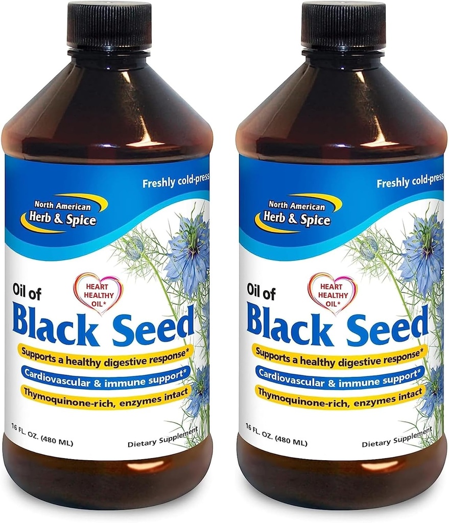 NORTH AMERICAN HERB & SPICE Huile de graines noires - 16 fl oz, paquet de 2 - Soutien digestif et immunitaire - Non-OGM - 192 Total des services