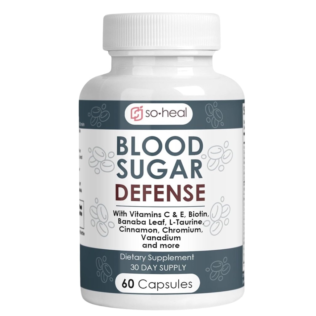 Sugar Shield Defense Supplement - Zimt, Chrom, Vanadium, Dreifacher Schutz für Herz, Stoffwechsel, Energie - 60 Kapseln, Made in USA