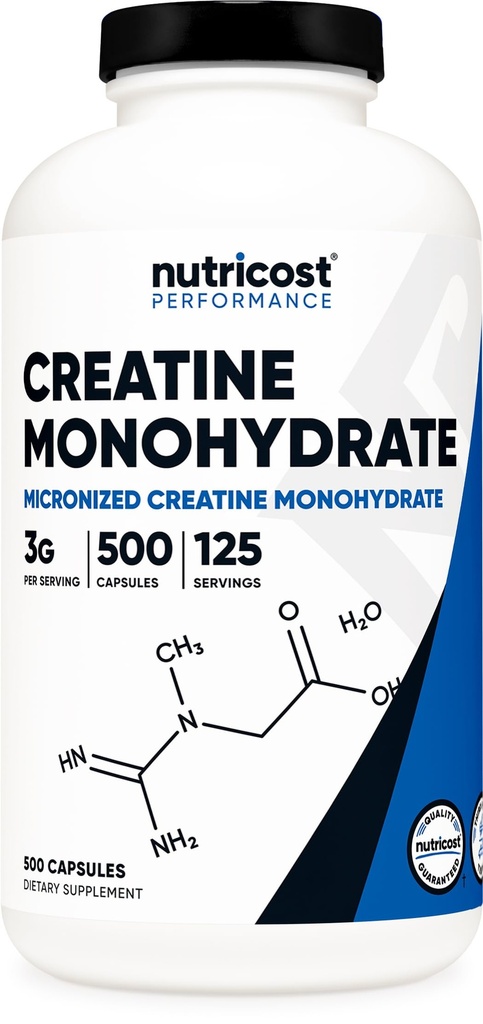 Nutricost Micronized Creatine Monohydrat 3.000mg 500 Kapseln, 125 Servierungen, 750mg Creatine Monohydrat pro Kapsel