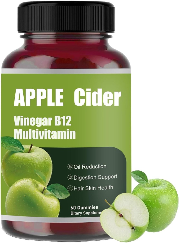 Apple Cider Gummy-Apple Cider Essig B12 Multivitamin, Natürliche Apfel Apfel Apfelessig Gummi - Vinagre de Sidra de Manzana Gomitas - Vegan & Gluten-Free - 60 Gummi (1)